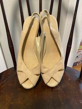 Vtg Sling Back Open Toe Wedge Espadrille EUC 9 1/2W